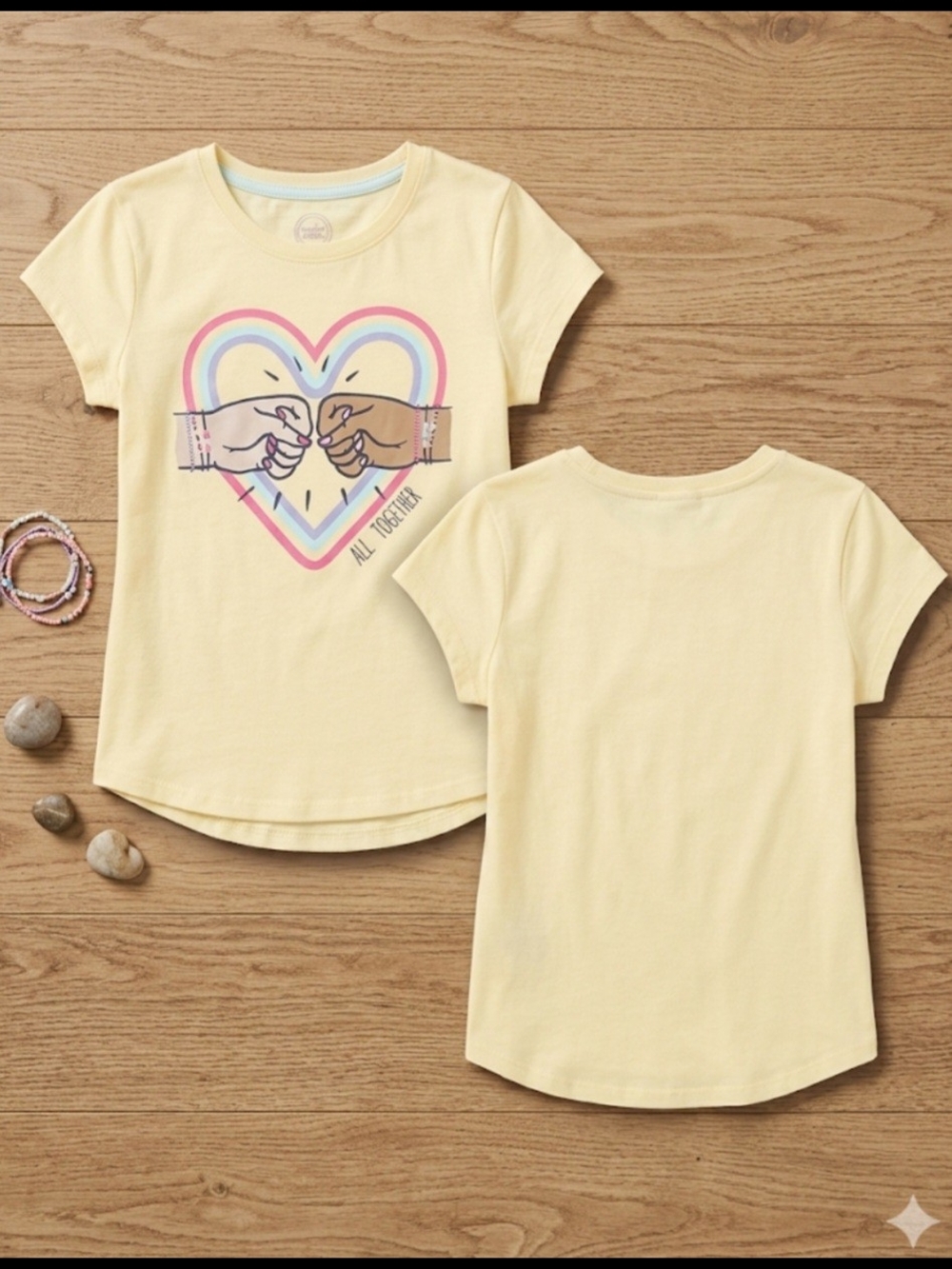 Wonder Nation Girls Yellow "All Together" Graphic Tee-Sz M(7-8)
